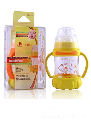 倍喜寬口弧形防摔玻璃奶瓶150ML