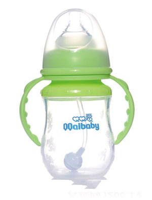 Q0愛寬口徑雙柄弧形自動硅膠奶瓶270ML