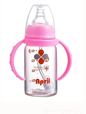 Happy100奶瓶帶手柄防摔玻璃奶瓶綠色