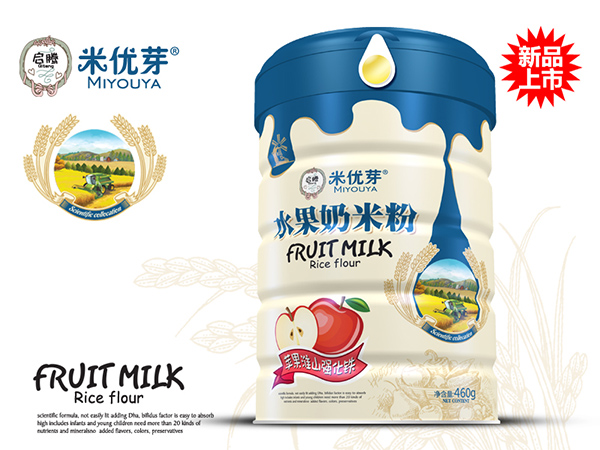 啟騰蘋果淮山強化鐵水果奶米粉聽裝