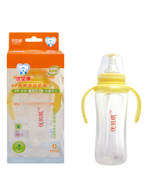 優貝琪PP標口帶柄自動奶瓶240ml
