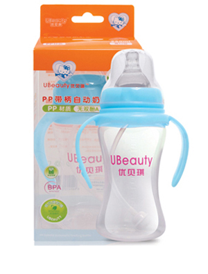 優貝琪PP帶柄自動奶瓶藍