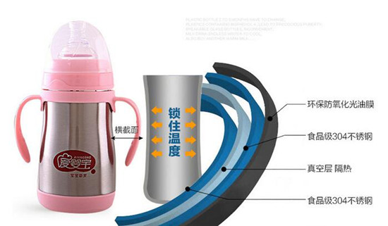 愛嬰寶雙層不銹鋼保溫奶瓶 帶吸管240m