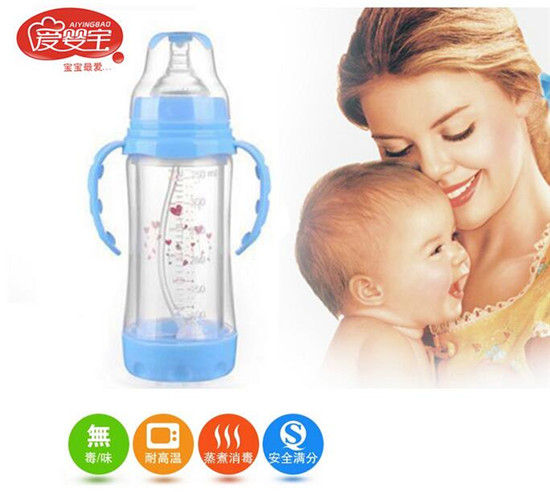 愛嬰寶晶鉆玻璃自動吸管奶瓶220ml