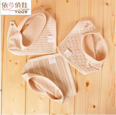 四季款2層天然有機棉彩棉純銅按扣嬰兒三角巾寶寶圍巾兒童口水巾