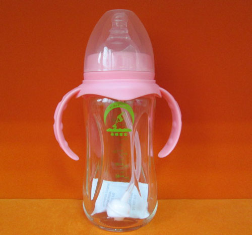 苗哺專家8安寬口棱形抗摔防爆雙耳玻璃奶瓶240ml