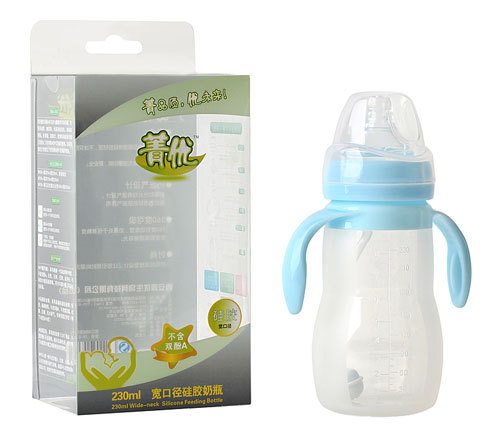 菁優寬口徑硅膠奶瓶230ml藍色
