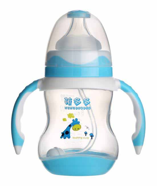 萌多多PP寬口180ml雙色蘭白手柄自動奶瓶