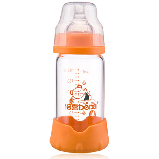 倍喜寬口直身防摔玻璃奶瓶180ML(橙色)