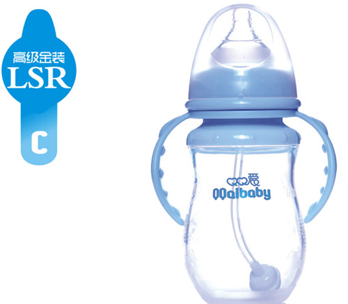 Q0愛寬口徑雙柄弧形自動硅膠奶瓶270ML