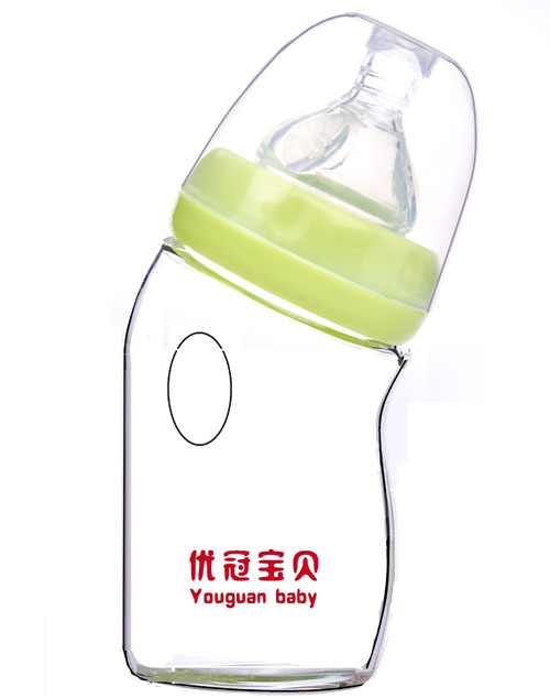 優冠寶貝彎形防脹氣玻璃奶瓶160ml綠色