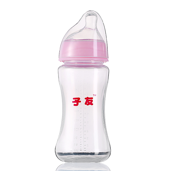 子友偏頭奶瓶粉色無柄